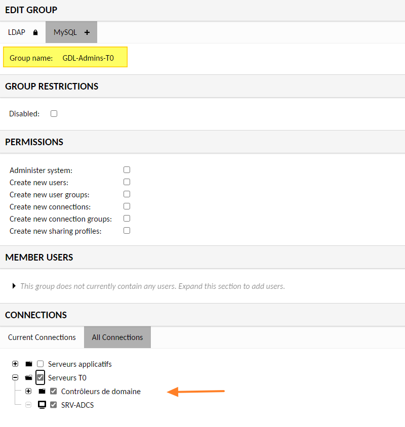 Apache Guacamole - Permissions sur groupes AD