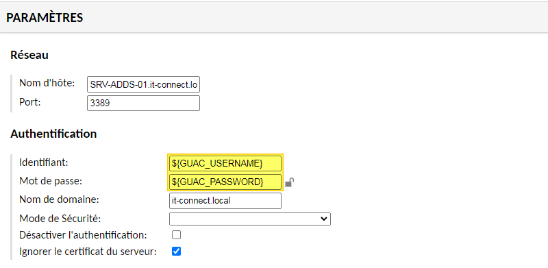 Apache Guacamole - Sync LDAP et variables USERNAME et PASSWORD