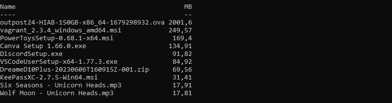 PowerShell - Top 10 des fichiers volumineux - Mo