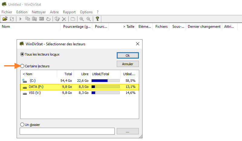 WinDirStat - Choix du volume à analyser