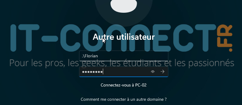 Connexion au PC avec le nouveau mot de passe Windows