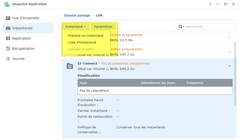 DSM - Snapshot Replication - Créer un snapshot
