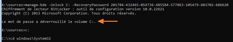 Déverrouiller BitLocker avec manage-bde