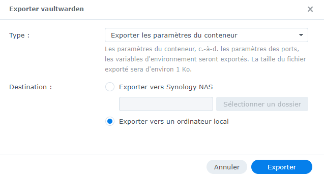 Exporter un container Docker Synology