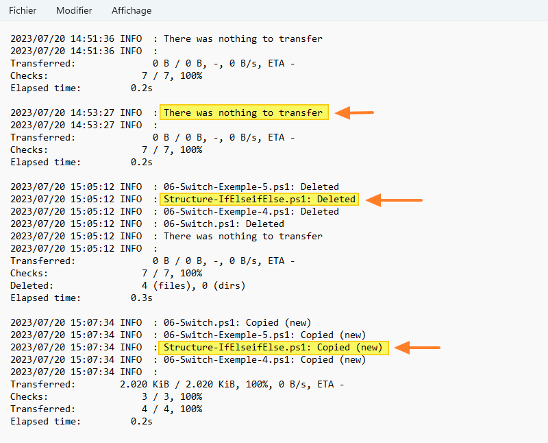 Rclone - Log de la synchronisation