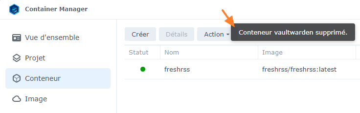 Suppression d'un container Docker DSM