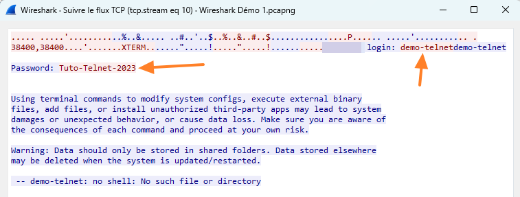 Wireshark - Suivi TCP Telnet - Identifiants en clair