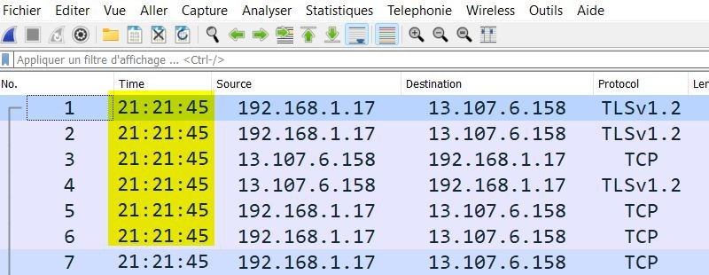 Horodatage analyse cybersécurité avec Wireshark