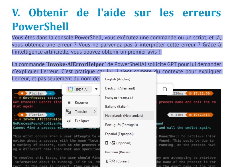 Traduire du texte à la volée