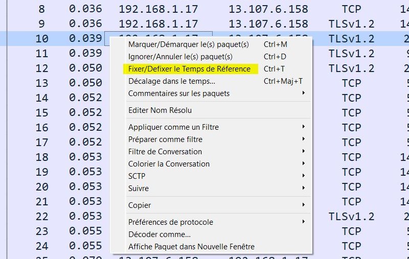 Wireshark - Fixer temps de référence