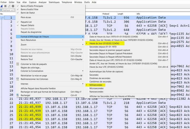 Wireshark - Modifier le format affichage heure