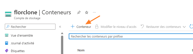 Créer un conteneur Azure Blob pour Rclone