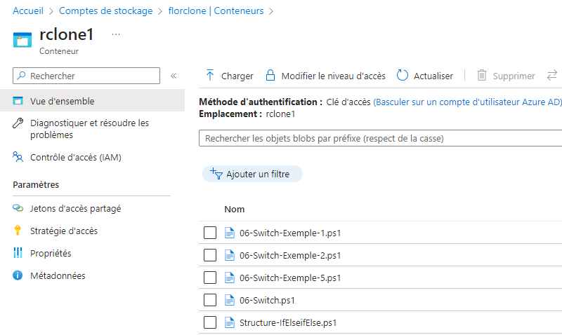 Portail Azure - Synchronisation Rclone