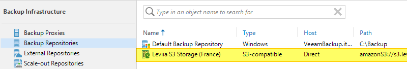 Veeam Backup avec un bucket S3 Leviia