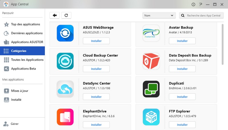 ASUSTOR AS5404T - App Central - Catégorie Sauvegardes