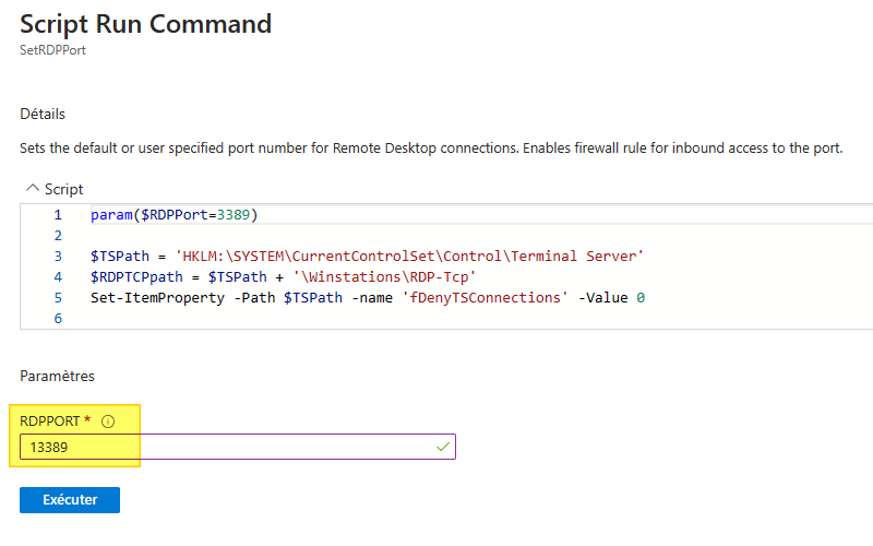 VM Azure - Changer port RDP - Indiquer le nouveau port