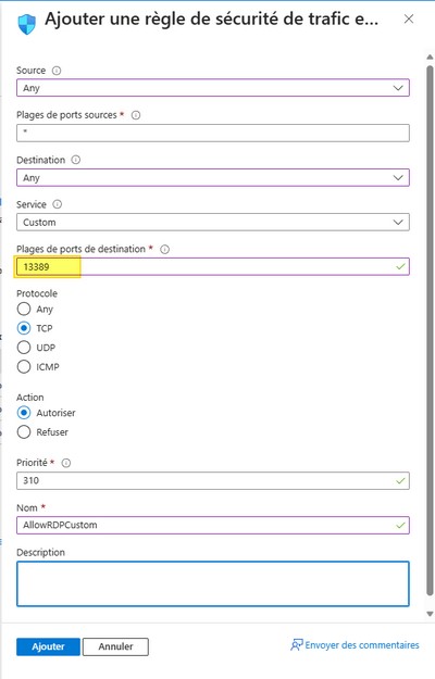 VM Azure - Changer port RDP - Règle mise en réseau Azure