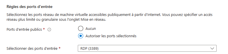 VM Azure - Port par défaut RDP