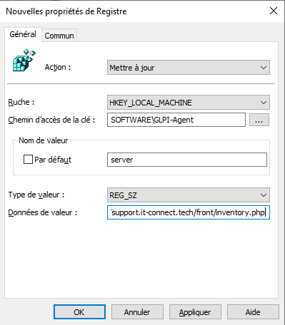 Agent GLPI - GPO - Registre - Valeur server