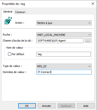 Agent GLPI - GPO - Registre - Valeur tag