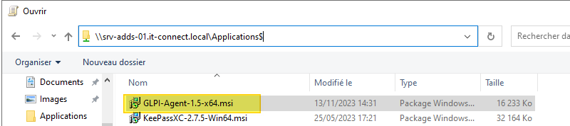 Agent GLPI disponible sur partage avec chemin réseau