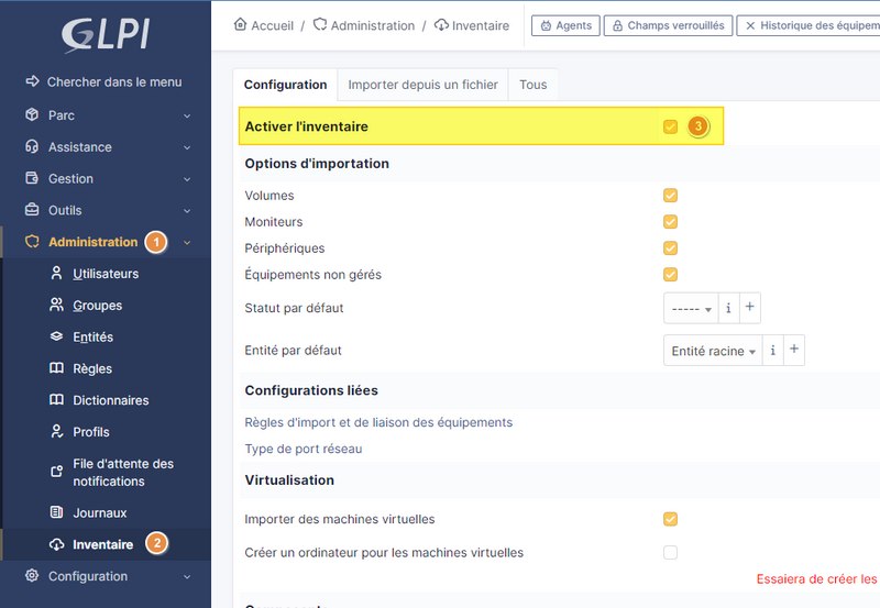 GLPI 10 - Activer l'inventaire