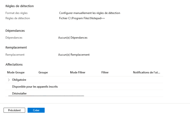 Intune - App EXE - Réviser et créer