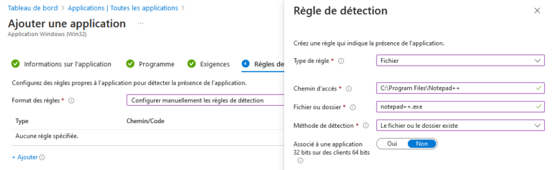 Intune - Déployer EXE - Règle de détection