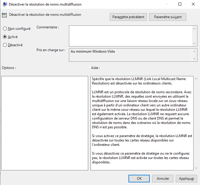 GPO - Désactiver la résolution de noms multidiffusion