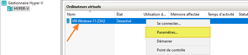 Hyper-V - Créer VM - Paramètres VM