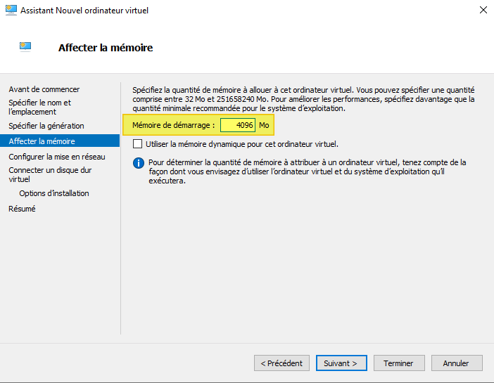 Hyper-V - Créer VM - RAM