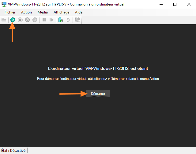 Hyper-V - Démarrer la VM Windows 11