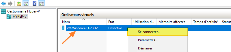 Hyper-V - Se connecter à la VM