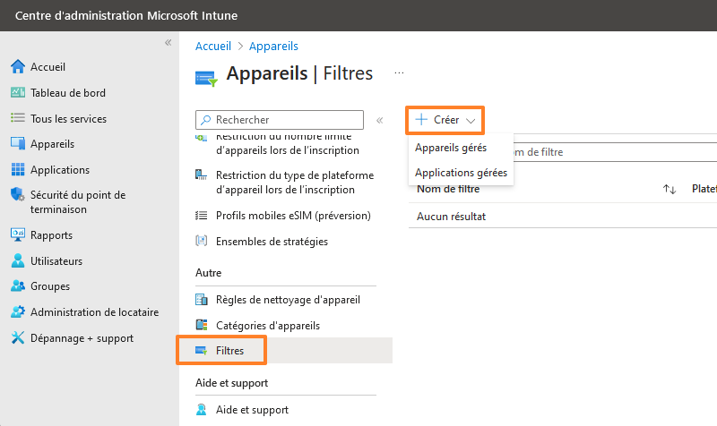Intune - Créer un nouveau filtre - Etape 1