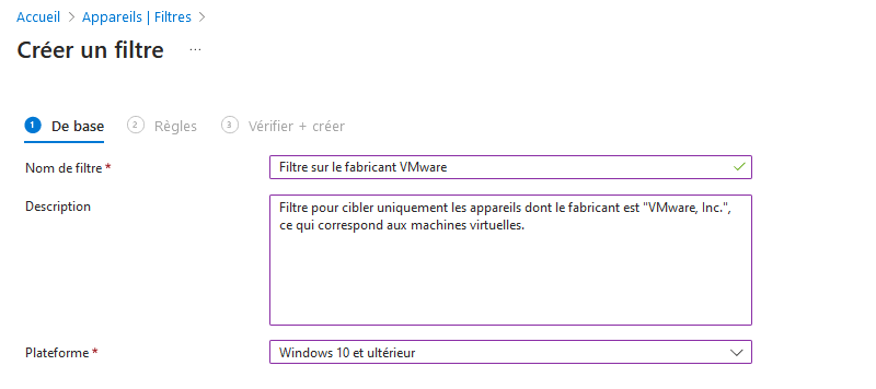 Intune - Créer un nouveau filtre - Etape 2
