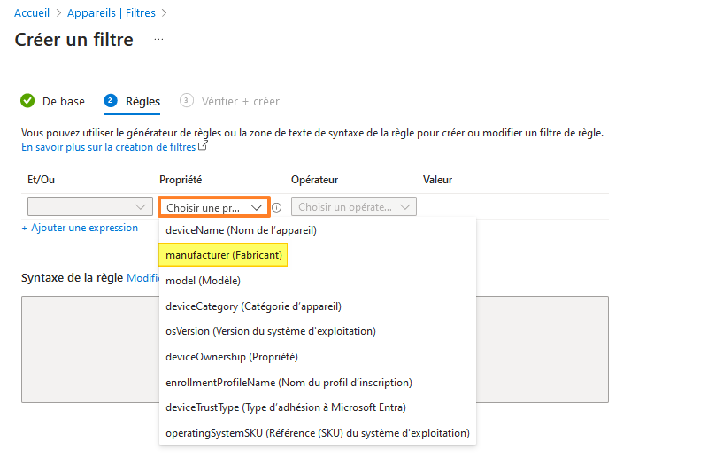 Intune - Créer un nouveau filtre - Etape 3