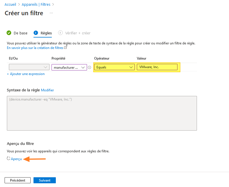 Intune - Créer un nouveau filtre - Etape 4