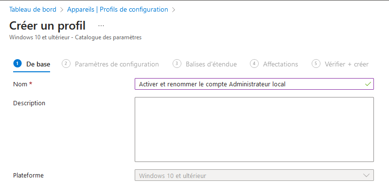 Intune - Gérer compte administrateur local - Etape 2