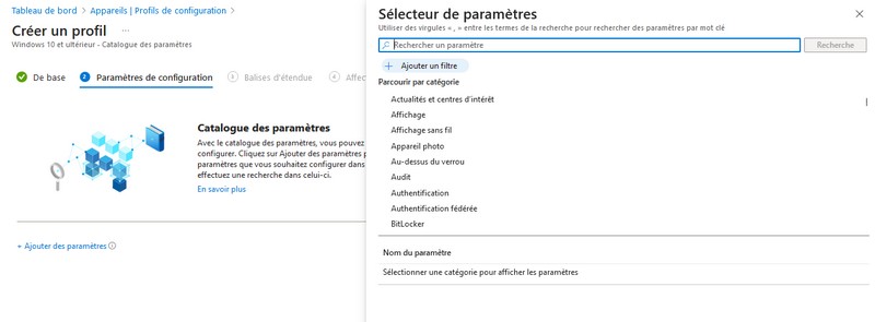 Microsoft Intune - Catalogue de paramètres