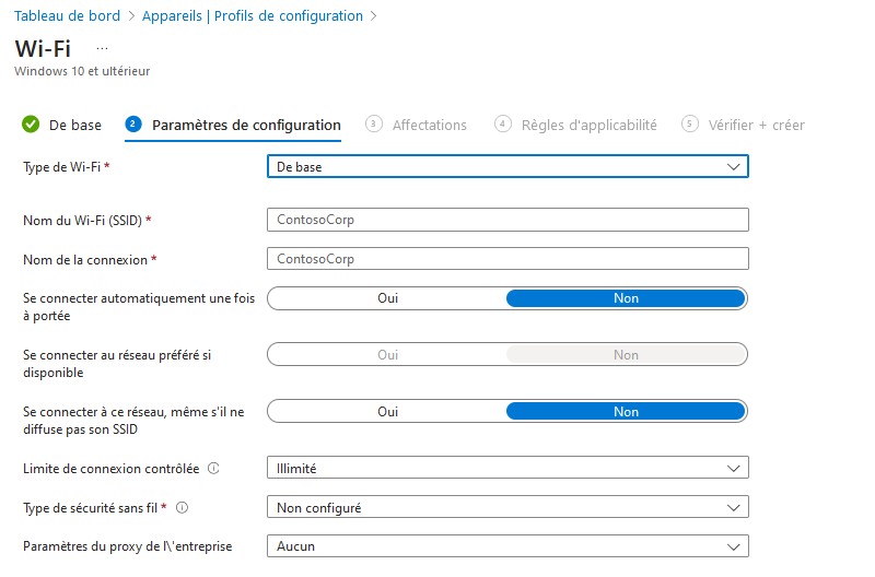 Microsoft Intune - Modèles - Exemple WiFi