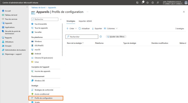 Microsoft Intune - Profils de configuration