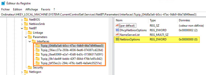 Windows - Registre - NetbiosOptions