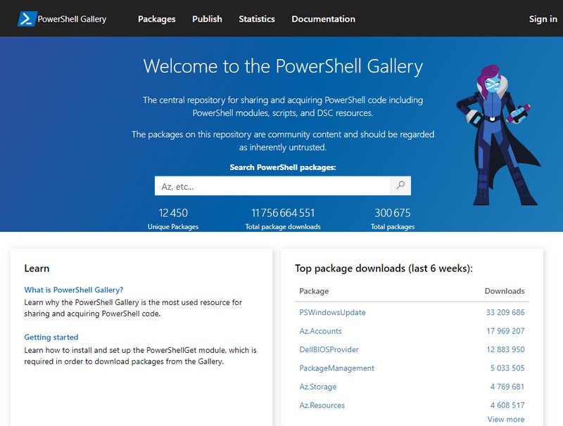 Aperçu PowerShell Gallery de Microsoft