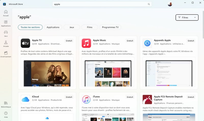 Applications Apple sur Microsoft Store - Février 2024