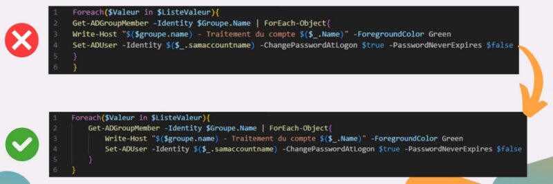 Indentation du code PowerShell