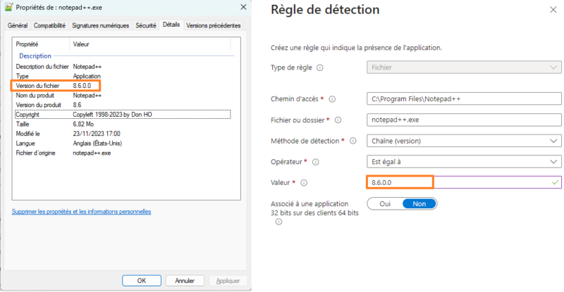 Intune - Win32 App EXE - Règle de détection