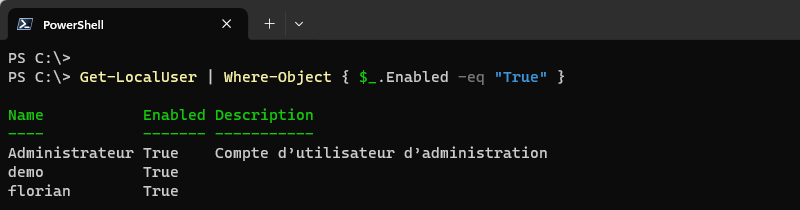 Prise en main du pipeline PowerShell avec Get-LocalUser