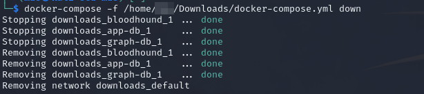 Résultat de la commande docker-compose down pour stoper BloodHound