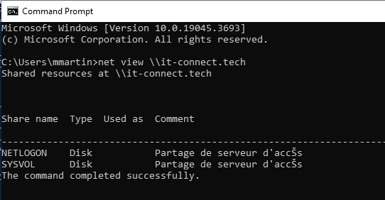 Accès à la liste des partages du contrôleur de domaine (succès de l'authentification)